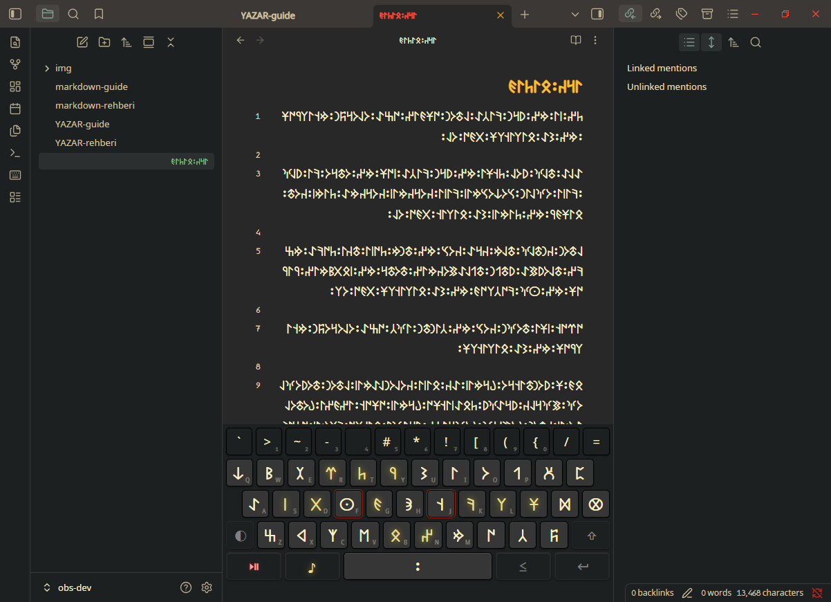 YAZAR'ın Obsidian arayüzünde görünüşü